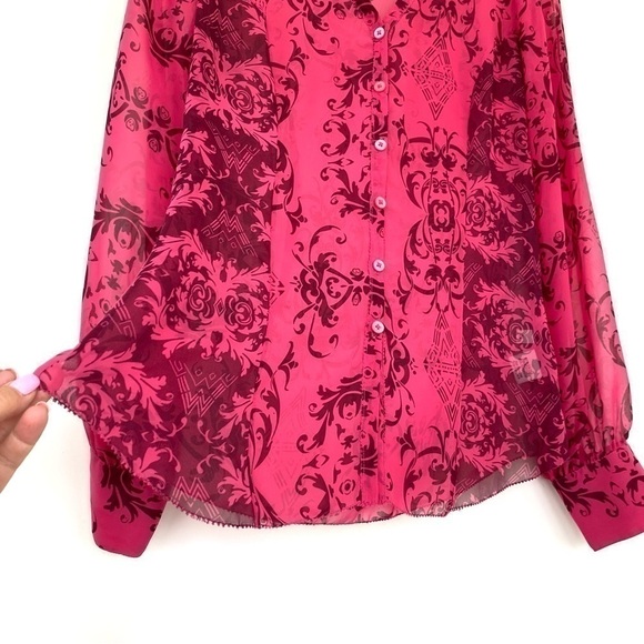 CAbi fitted button down shirt with v-neckline & long sleeves, sheer - Picture 4 of 11